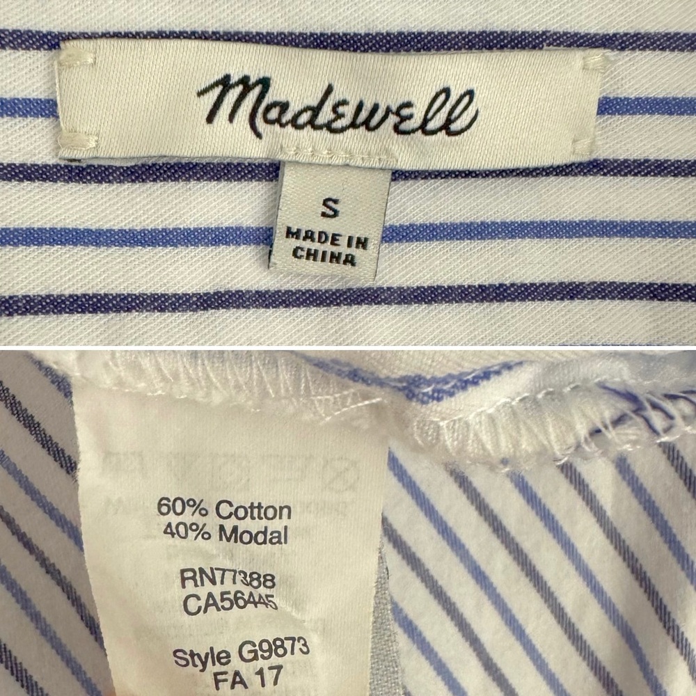 Madewell classic ex-boyfriend button up long sleeve blue white stripe tomboy S - Picture 8 of 9